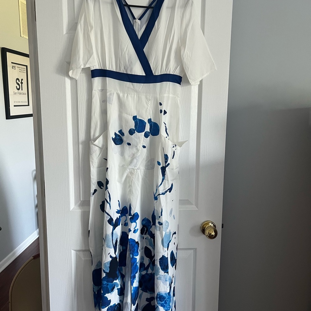 Brand New Fresh North Elegant White and Blue Floral Dress